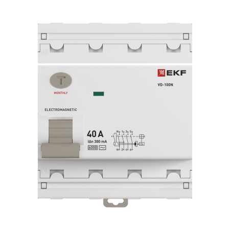 Выключатель дифференциального тока ВД-100N 4P 40А 300мА тип AC эл-мех 6кА PROXIMA EKF
