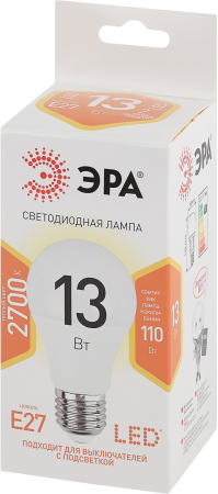 Лампы СВЕТОДИОДНЫЕ СТАНДАРТ LED A60-13W-827-E27  ЭРА (диод, груша, 13Вт, тепл, E27)