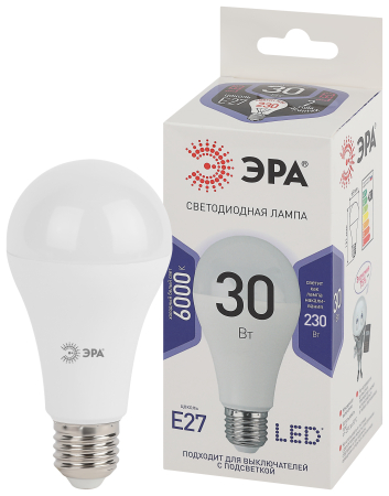 LED A65-30W-860-E27 ЭРА (диод, груша, 30Вт, холодный, E27) (10/100/1200)