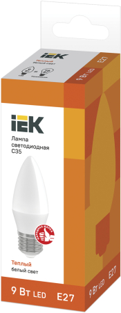Лампа светодиодная ECO C35 свеча 9Вт 230В 3000К E27 IEK