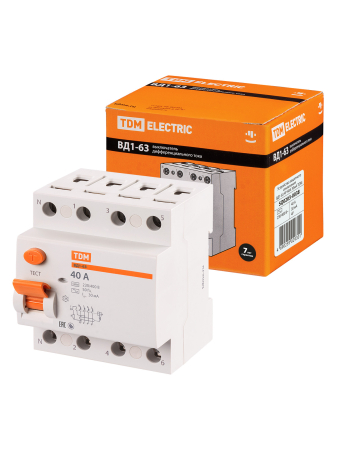 Устройство защитного отключения ВД1-63 4Р 40А 30мА TDM