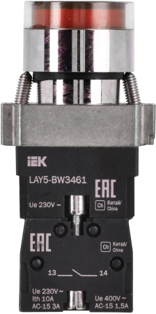 Кнопка управления LAY5-BW3461 с подсветкой красный 1з IEK