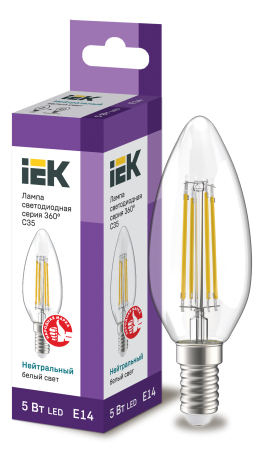 Лампа LED C35 свеча прозр. 5Вт 230В 4000К E14 серия 360° IEK
