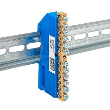 Шина "0" N (6х9мм) 12 отверстий латунь синий изолятор на DIN-рейку розничный стикер EKF PROxima