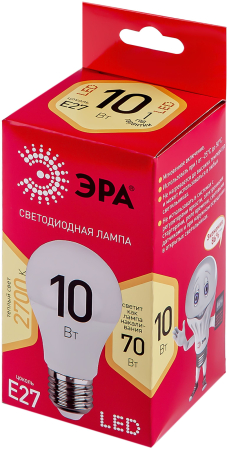LED A60-10W-827-E27 R ЭРА (диод, груша, 10Вт, тепл, E27) (10/100/2000)