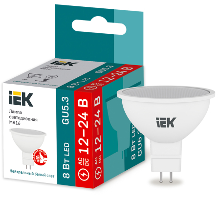Лампа LED MR16 софит 8Вт 12-24В 4000К GU5,3 IEK