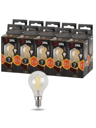 Лампа светодиодная Эра F-LED P45-7W-827-E14 (филамент, шар, 7Вт, тепл, E14)