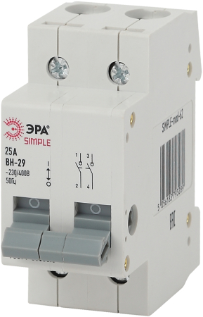 Выключатель нагрузки (мини-рубильник) ВН-29 2P 25А SIMPLE-mod-60 ЭРА SIMPLE