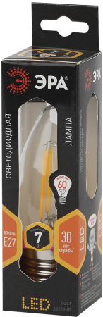Лампа светодиодная Эра F-LED B35-7W-827-E27 (филамент, свеча, 7Вт, тепл, E27)
