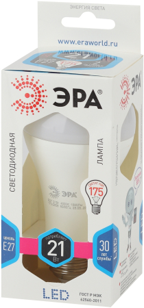 Лампы СВЕТОДИОДНЫЕ СТАНДАРТ LED A65-21W-840-E27  ЭРА (диод, груша, 21Вт, нейтр, E27)