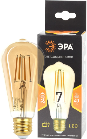 F-LED ST64-7W-824-E27 gold ЭРА (филамент, зол, 7Вт, тепл, E27) (20/960)