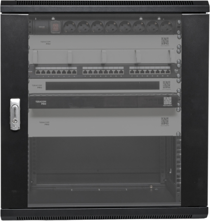 Шкаф настенный 19" TERACOM PRO 12U 600х450 мм дверь стеклянная с замком-ручкой чёрный