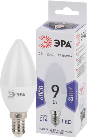 Лампа светодиодная Эра LED B35-9W-860-E14 (диод, свеча, 9Вт, хол, E14)