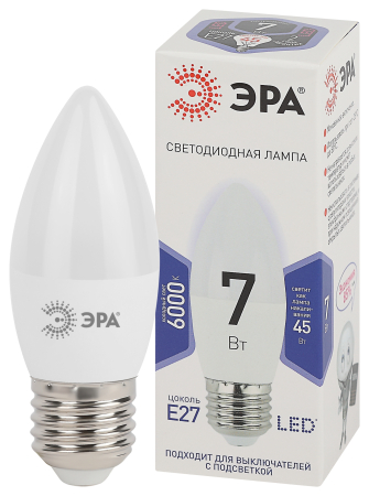 Лампа светодиодная Эра LED B35-7W-860-E27 (диод, свеча, 7Вт, хол, E27)