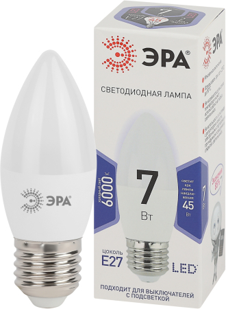 Лампа светодиодная Эра LED B35-7W-860-E27 (диод, свеча, 7Вт, хол, E27)