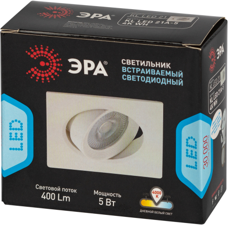 Светильник KL LED 21A-5 4K WH  ЭРА светодиодный квадратный поворотн. LED SMD 5W 4000K, белый
