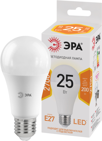 Лампы СВЕТОДИОДНЫЕ СТАНДАРТ LED A65-25W-827-E27  ЭРА (диод, груша, 25Вт, тепл, E27)