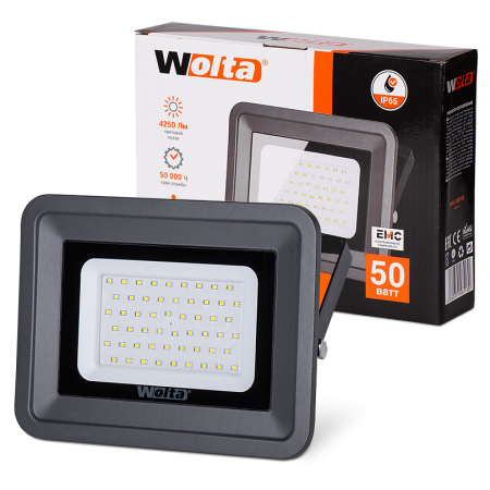 Светодиодный прожектор WFL-50W/06, 5500K, 50 W SMD, IP 65,цвет серый, слим