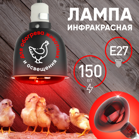 ИКЗК 230-150 R127  Инфракрасная лампа ЭРА ИКЗК 230-150 R127, кратность 1 шт. для обогрева животных и освещения, 150 Вт, Е27