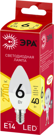 LED B35-6W-827-E14 R  Лампочка светодиодная ЭРА RED LINE LED B35-6W-827-E14 R Е14 / E14 6 Вт свеча теплый белый свет