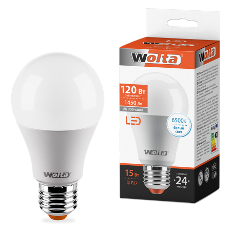Лампа LED WOLTA A60 15Вт 1450лм Е27 6500К   1/50