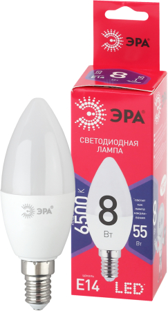 LED B35-8W-865-E14 R ЭРА (диод, свеча, 8Вт, хол, E14) (10/100/3500)
