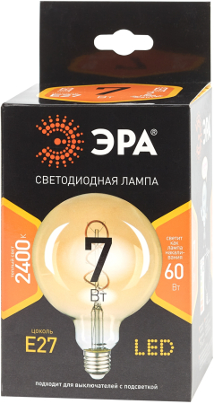 F-LED G95-7W-824-E27 spiral gold  Лампочка светодиодная ЭРА F-LED G95-7W-824-E27 spiral gold E27 / Е27 7Вт филамент шар золотистый теплый белый свет