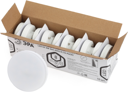 LED GX-8W-865-GX53 R (10-PACK) ЭРА (диод, таблетка, 8Вт, хол, GX53 (10-PACK)) (10/100/5600)
