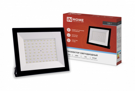 Прожектор светодиодный СДО-7 100Вт 230В 6500К IP65 черный IN HOME