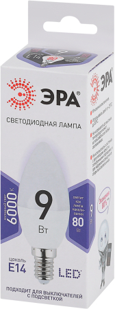 Лампа светодиодная Эра LED B35-9W-860-E14 (диод, свеча, 9Вт, хол, E14)