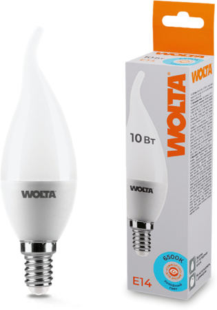 Светодиодная лампа WOLTA 25WCD10E14 "Свеча на ветру" CD37 10Вт 825лм 6500К Е14  1/50
