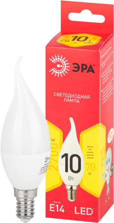 Лампочка светодиодная ЭРА RED LINE LED BXS-10W-827-E14 R E14 / Е14 10Вт свеча на ветру теплый белый свет