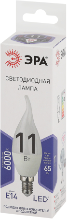 Лампа светодиодная Эра LED BXS-11W-860-E14 (диод, свеча на ветру, 11Вт, хол, E14)