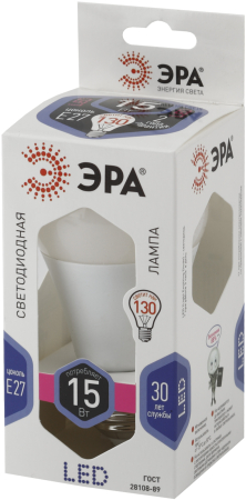 Лампы СВЕТОДИОДНЫЕ СТАНДАРТ LED A60-15W-860-E27  ЭРА (диод, груша, 15Вт, хол, E27)