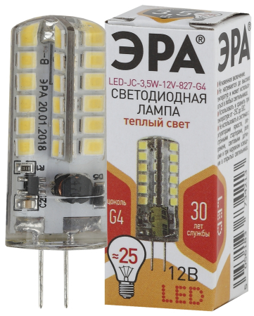 Лампы СВЕТОДИОДНЫЕ СТАНДАРТ LED JC-3,5W-12V-827-G4  ЭРА (диод, капсула, 3,5Вт, тепл, G4)
