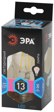 F-LED A60-13W-840-E27 ЭРА (филамент, груша, 13Вт, нейтр., Е27) (10/100/1500)