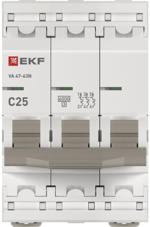 Автоматический выключатель 3P 25А (C) 6кА ВА 47-63N EKF PROxima
