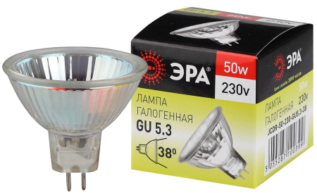 Лампа галогенная GU5.3-JCDR (MR16) -50W-230V-CL  ЭРА (галоген, софит, 50Вт, нейтр, GU5.3)