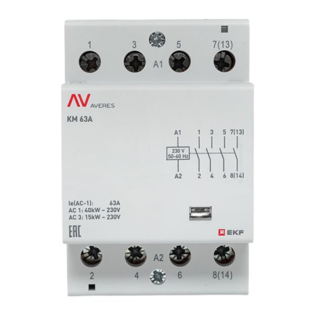 Контактор модульный КМ 63А 4NO 230VAC (3 мод.) AVERES EKF