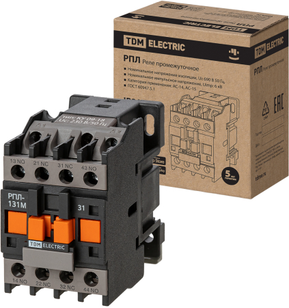 РПЛ-131М УХЛ4Б, 16А, 230В 50Гц, 3НО+1НЗ TDM