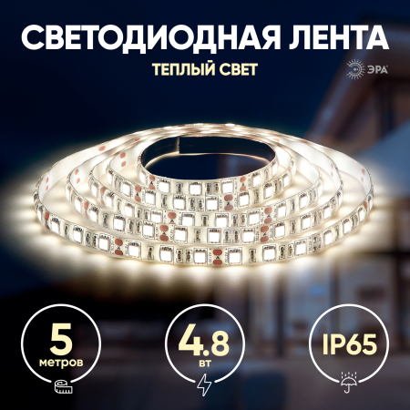 KU-2835AD-60D-WW  ЭРА Лента светодиодная LS2835-4,8-60-12-2700K-IP65-2year-5m