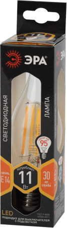 F-LED BXS-11W-827-E14 ЭРА (филамент, свеча на ветру, 11Вт, тепл, E14) (10/100/4000)