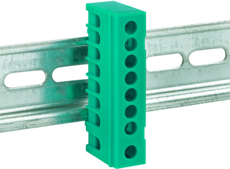 Шина "0" PE (6х9мм) 8 отверстий латунь зеленый изолированный корпус на DIN-рейку EKF PROxima