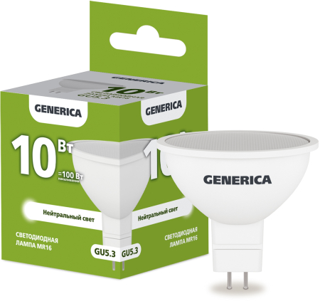 Лампа LED MR16 софит 10Вт 230В 4000К GU5.3 GENERICA