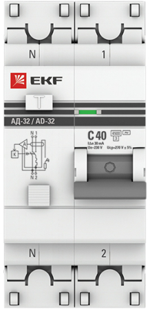 Дифференциальный автомат АД-32 1P+N 40А/30мА (хар. C, AC, электронный, защита 270В) 4,5кА EKF PROxima