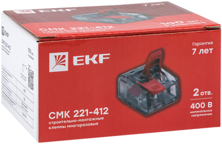Клемма СМК 221-412 2 отверстия 0.2-4.0 мм2 (100шт.) EKF PROxima