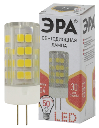Лампы СВЕТОДИОДНЫЕ СТАНДАРТ LED JC-5W-220V-CER-827-G4  ЭРА (диод, капсула, 5Вт, тепл, G4)