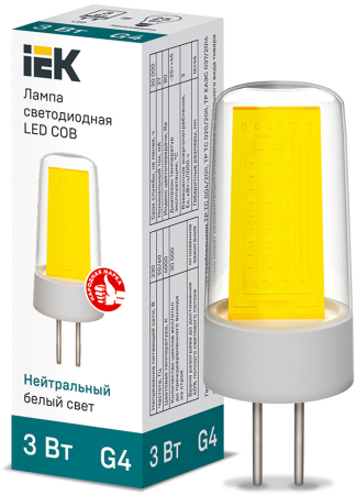 Лампа LED COB капсула 3Вт 230В 4000К керамика G4 IEK