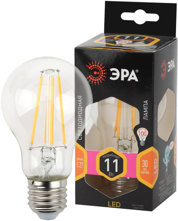 F-LED A60-11W-827-E27 ЭРА (филамент, груша, 11Вт, тепл, Е27) (10/100/1500)