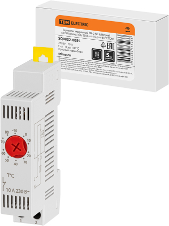 Термостат модульный ТМ-2 NC (обогрев) на DIN-рейку, 10 А, 230 В, от -10 до +80 °C TDM